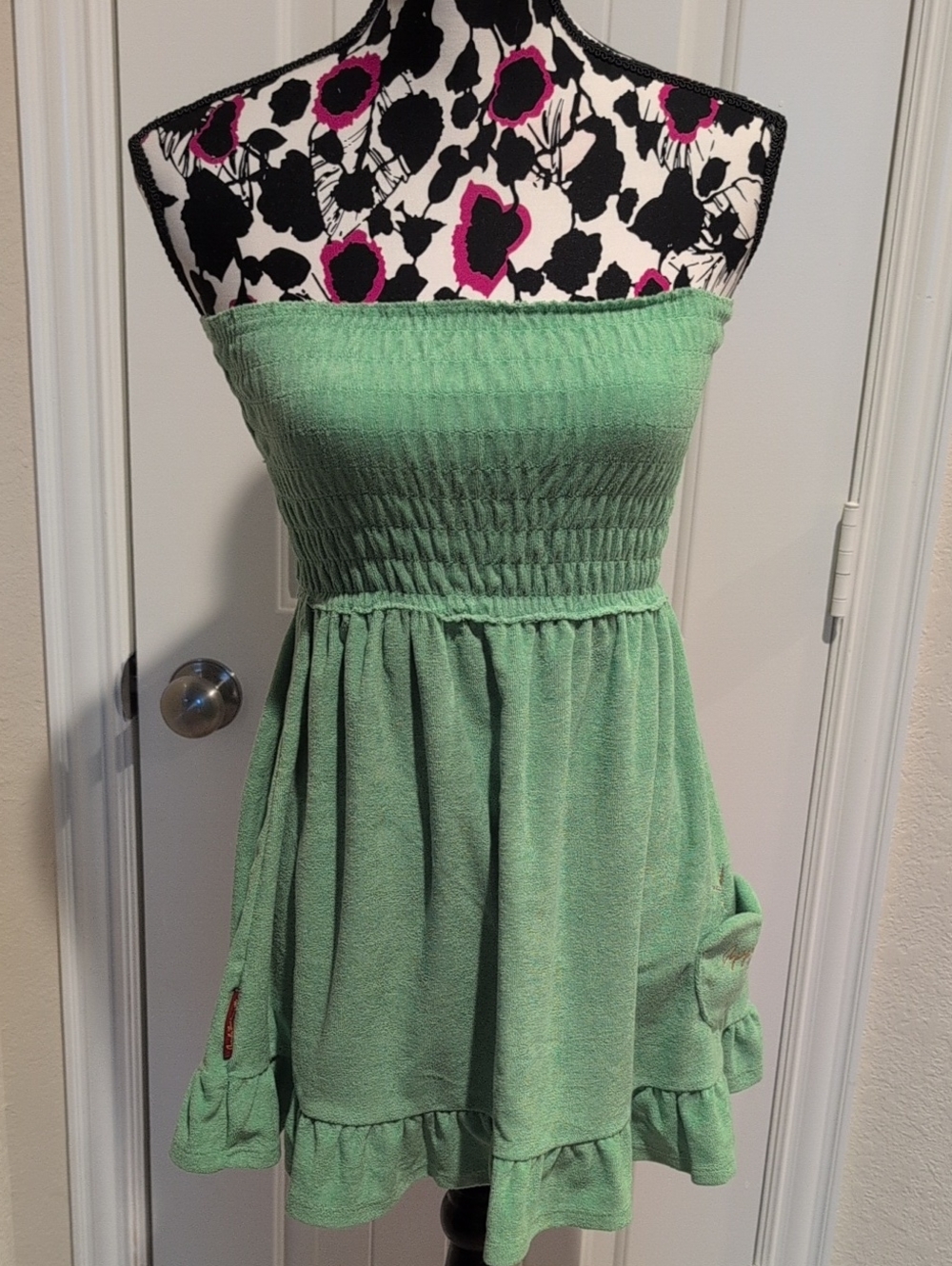 Vintage Y2K Apple Bottoms Terry Cloth Green Smocked Romper Dress NWT Small